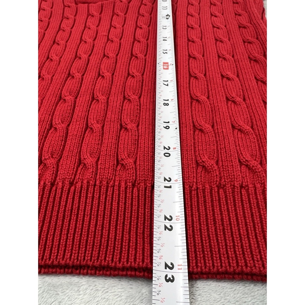 Ralph Lauren Cable Knit Sweater Womens Large Red Shawl Collar V-Neck Pullover - Picture 7 of 8